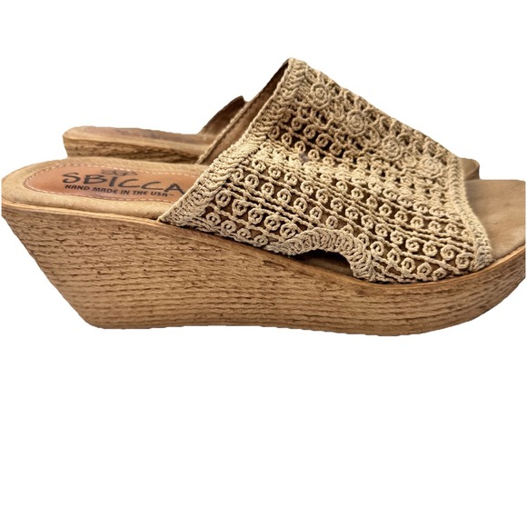Sbicca‎ Crochet Knit Wedge Sandals Womens 9 Boho Beachy Handmade In USA - Picture 1 of 10